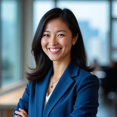 Portrait of Emily Chen, CEO of CarRentalCanada, smiling confidently.