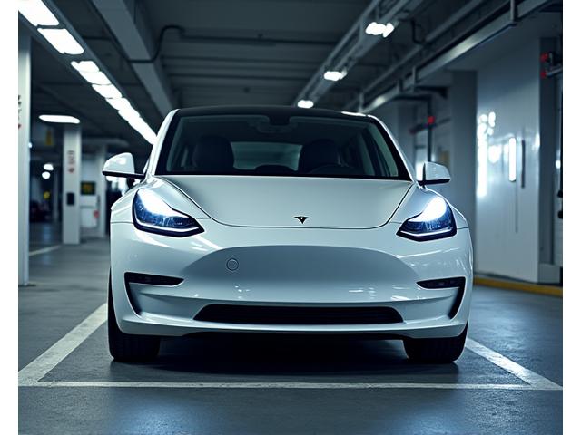 Tesla Model 3 charging in a vibrant Canadian urban setting